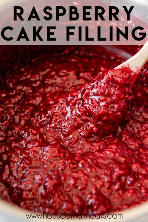 A quick and easy Raspberry Cake Filling can turn the most basic cake into something decadent and special. Made with fresh or frozen raspberries, this sweet-tart element adds a fun, fruity twist to your favorite desserts like cakes, cupcakes, brownies, and donuts! | raspberry cake filling recipe | raspberry cake filling fresh raspberries | raspberry filling for cake | raspberry filling for cupcakes | raspberry filling for chocolate cake | raspberry filling recipes desserts Raspberry Cherry Cake, Cake Recipes With Raspberry Filling, Raspberry Chocolate Cake Recipe, Cherry Cake Filling Recipes, Best Raspberry Cake Filling, Easy Raspberry Cake Filling, Raspberry Cake Filling Recipe, Chocolate Raspberry Sheet Cake, Raspberry Filling For Cake Recipe