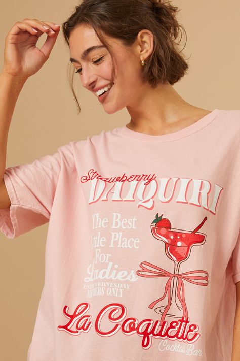 Strawberry Daquiri Graphic Tee in Pink | Altar'd State Strawberry Garnish, Say What You Mean, Trending Graphic Tees, Sweatshirts For Women, Vibrant Energy, Aesthetic Shirts, Cute Pajamas, Tee Shirt Designs, Trend Forecasting