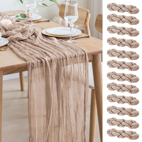 PRICES MAY VARY. 【Cheesecloth Table Runner】 Size: 35" W x 120" L. You will get 12 pieces 10FT length cheesecloth table runner. The sheer rustic table runner is long enough to span a large table and drape gracefully across the table. It will gently sway in the wind, adding a romantic atmosphere to your occasion. These eye-catching gauze table runners are ideal for arranging an elegant, stylish tablescape. 【Soft and Reusable】 The long table runner is made of good wrinkled design gauze fabric. The 60th Bday, Vintage Wedding Table, Rustic Table Runners, Table Runner Size, Pink Napkins, Long Table Runner, Table Runners Wedding, Neutral Wedding, Romantic Atmosphere