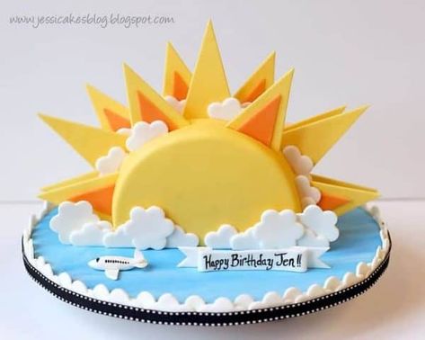 Sunshine Party: Sunshine Cookies and Sunshine Cakes.  Throwing a You are my Sunshine Party?  I have put together some adorable Sunshine Cookies and Sunshine Cakes for you.  Be sure to also check out our other Sunshine Party ideas. Sunshine Cookies, Sun Cake, Torte Creative, Half Birthday Cakes, Sunshine Birthday Parties, Sunshine Cake, Torte Cupcake, Sunshine Birthday, Sun And Clouds