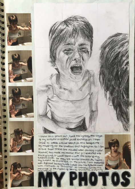 Gcse Portraits Sketchbook, A Level Art Sketchbook Identity, Identity Art Gcse Title Page, Gcse Art Photoshoot Page, Disorder Sketch Ideas, Artist Response Page Gcse, Gcse Art Observation Page, Ib Art, Development Pages Art Alevel