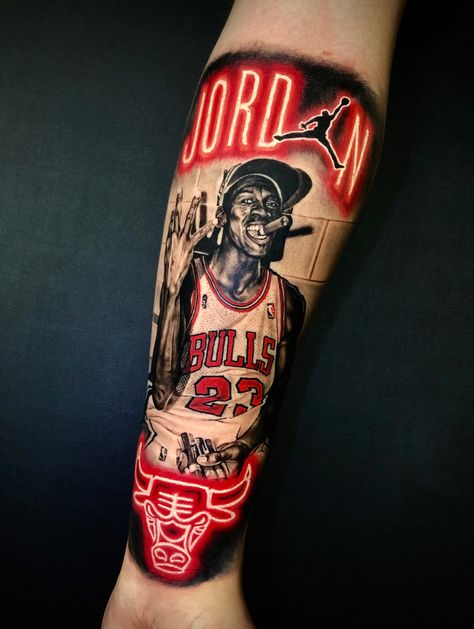 Virgil Abloh Tattoo, Chicago Tattoo Ideas, Bach Idea, Michael Jordan Tattoo, Mj Tattoo, Chicago Bulls Tattoo, Jordan Tattoo, Chicago Tattoo, Brian Dawkins