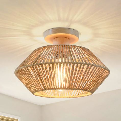 Bay Isle Home Tamoa Wood Semi Flush Mount | Wayfair Bohemian Light Fixtures, Boho Light Fixture, Rattan Light Fixture, Wood Canopy, Boho Chandelier, Chandelier Farmhouse, Rattan Chandelier, Rattan Lamp, Farmhouse Chandelier