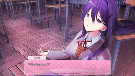 Light Purple Eyes, Ddlc Yuri, Yuri Ddlc, Dark Purple Hair, Just Monika, Doki Doki Literature Club, Literature Club, Purple Eyes, Doki Doki