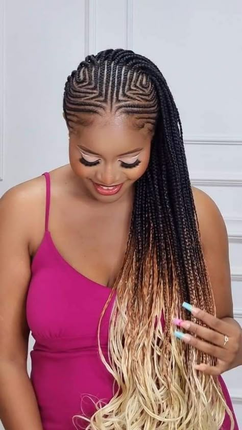 Latest Hair Braids Styles 2023, Blue Black Braids, Blue And Black Braids, Updo Cabello Natural, Hair Care Ideas, Cornrows With Box Braids, Latest Braided Hairstyles, Gemini Hair, Latest Hair Braids