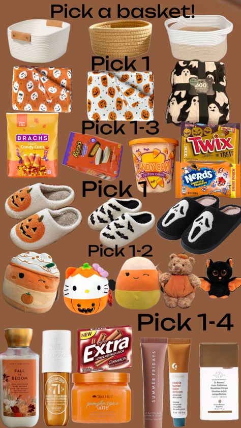 Make your boo basket! Make Your Own Boo Basket, Preppy Baskets, Sorry To Her, Surprise Basket, Brr Basket, Girly Gifts Ideas, Halloween Sleepover, Making A Gift Basket, Boo Baskets