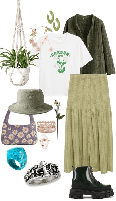 Grandmacore Outfit, Gardener Outfit, Casual Cottagecore, Mode Hippie, Future Outfit, Outfit Shoplook, Alternative Outfits, Colourful Outfits, Kpop Outfits