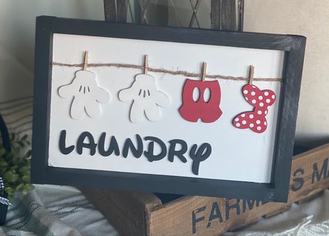 Laundry Room Bright, Disney Laundry Room, Disney Kitchen Ideas, Disney Bathroom Signs, Disney Kitchen Signs, Disney Bathroom Door Signs, Disney Farmhouse, Disney Laumdry Room, Disney Apartment