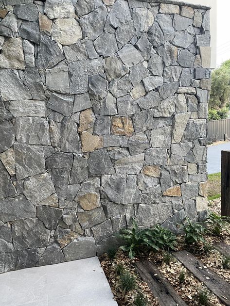 Harrow | Cinajus Grey Stone Cladding, External Stone Cladding, Stone Cladding Exterior, Grey Stone Wall, Natural Stone Cladding, Random Shapes, Manufactured Stone Veneer, Water Feature Wall, Walkway Landscaping