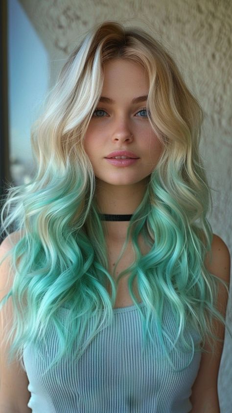 25 Green Ombre Hair Ideas for Bold Beauties Green Ombre Hair, Game Hairstyles, Cap Hairstyles, Free Hairstyle, Pop Hair, Hair Curling Tutorial, Girls Hairstyles Easy, Toddler Hairstyles, Blonde Hairstyles