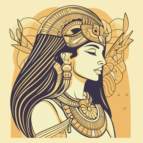 Cleopatra Drawing, Cleopatra Art, Egypt Cleopatra, Aztec Culture, Butterfly Logo, Hand Drawn Logo, Viking Warrior, Flower Logo, Digital Art Illustration