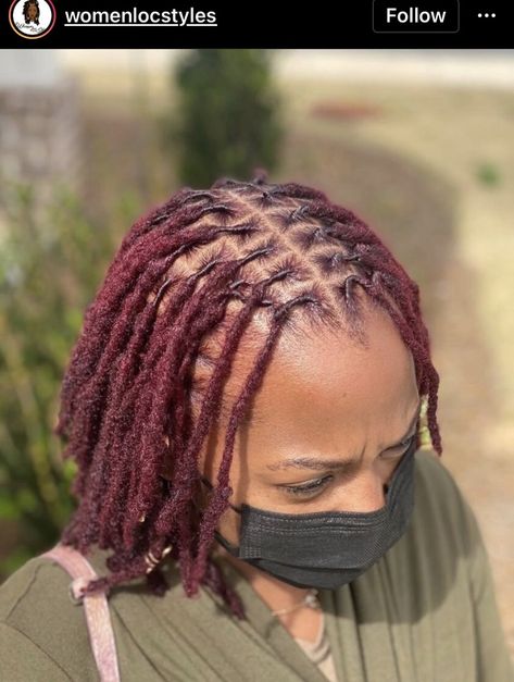 Wine Locs Black Women, Burgandy Locs On Black Women, Burgundy Locs Black Women, Dark Red Locs, Burgundy Dreadlocks, Burgundy Dreads, Burgundy Locs, Loc Growth, Wine Red Hair Color