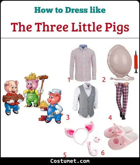 The Three Little Pigs Costume for Cosplay & Halloween 2023 Three Little Pigs Costume, Best Group Costumes, Best Costume Ideas, Pig Slippers, Pig Snout, Costume Ideas For Kids, Pig Costumes, The Three Little Pigs, Ears And Tail