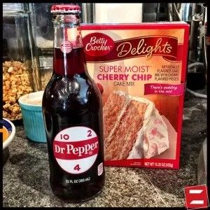 Cherry Dr Pepper Cake, Firehouse Recipes, Cherry Chip Cake Mix, Dr Pepper Cake, Cherry Chip Cake, Strawberry Muffin, Cake Mix And Soda, Soda Cake, Boxed Cake Mixes Recipes