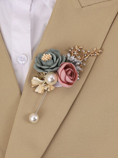 Multicolor  Collar  Polyester   Embellished   Weddings & Events Wedding Boutineers, Guess Bags Black, Silk Flower Boutonniere, Brooch Boutonniere, Brooch Corsage, Flower Corsage, Pearl Decor, Boutonniere Wedding, Rhinestone Flower