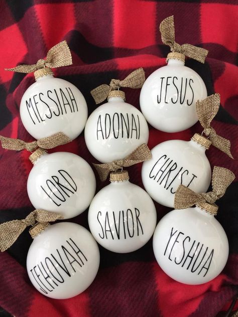 Christ Centered Christmas Decorations, Names Of Jesus Ornaments, Jesus Christmas Decorations, Jesus Ornaments, Christian Christmas Decorations, Church Christmas Decorations, Christ Centered Christmas, Jesus Christmas, Christmas Church