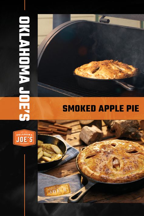 Enjoy the tartness of Granny Smith apples and the sweetness of brown sugar when you take a big bite of this Smoked Apple Pie. Savor the aroma of cinnamon, nutmeg and applewood smoke while it bakes. This homemade apple pie recipe takes you back to a simpler time when pies were baked in wood-fired stoves and cooled on the windowsill. We made this recipe on the Highland Offset Smoker, but you can make it on your smoker. Apple Pie On Smoker, Smoker Apple Pie, Oklahoma Joes Smoker Recipes, Smoked Pie Recipes, Smoked Apple Pie, Smoked Desserts, Bbq Deserts, Oklahoma Joe Smoker, Homemade Apple Pie Recipe