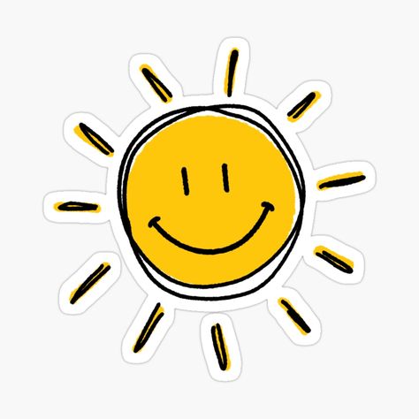 Sun Sticker Aesthetic, Yellow Drawing Aesthetic, Smiley Face Illustration, Katie Aesthetic, Happy Face Drawing, Smiley Sun, Y2k Stickers, Sun Sticker, Sun Aesthetic