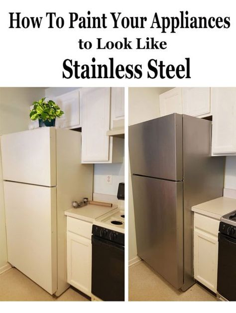 How to paint appliances - it really works and it looks amazing!  Liquid Stainless Steel Appliance Paint by Giani. Paint Appliances, Appliance Makeover, Painting Appliances, Paint Refrigerator, Painted Fridge, Organize Life, Stainless Steel Paint, Home Remodeling Diy, White Appliances