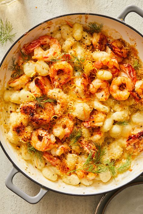 Pillowy potato gnocchi and citrusy shrimp star in this one-of-a-kind Creamy Citrusy Shrimp Gnocchi Bake. This recipe will change the way you look at pasta! Gnocchi With Prawns, Seafood Gnocchi Recipes, Shrimp Gnocchi, Mini Gnocchi, Gnocchi Bake, Chicken Gnocchi Soup Recipe, How To Cook Gnocchi, Gnocchi Recipe, Baked Gnocchi