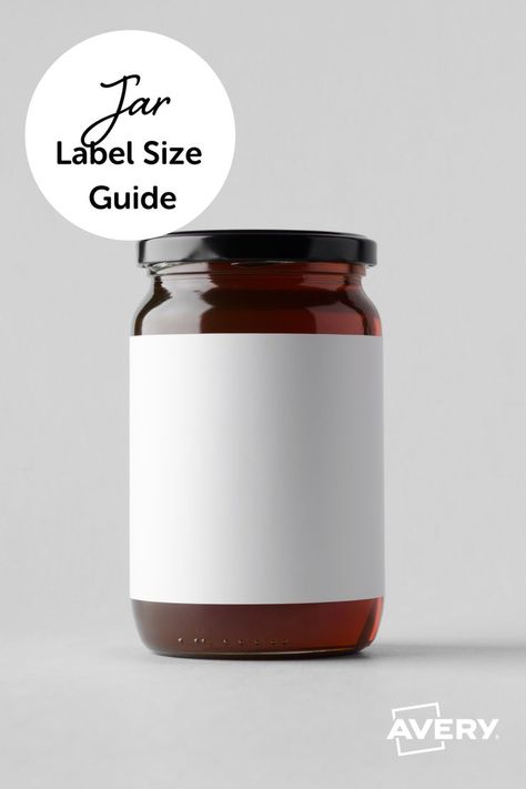 Use our jar label size guide to compare your glass jars to and choose the correct label size for the container and the lid. #Averylabels #labels #stickers #sizeguide #smallbiz #jars #organise #diy Jar Label Design Ideas, Ghee Jar Label Design, Jelly Jar Labels, Food Label Design Stickers Jar, Bottle Lables, Jam Jar Labels, Jars For Sale, Herb Jar, Mason Jars Labels