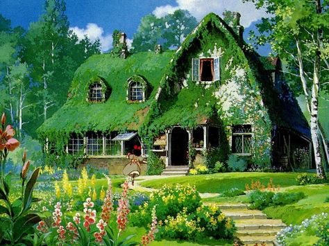 house from Ghibli movie/I want to live somewhere like ths. Studio Ghibli Films, Art Studio Ghibli, Cottagecore Wallpaper, Case Studio, Studio Ghibli Background, Bg Design, Kiki Delivery, Kiki's Delivery Service, Studio Ghibli Movies