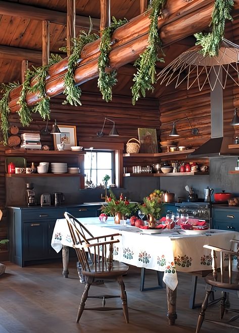 Romantic Buildings, Textured Interiors, Cosy Kitchens, Wilson Wyoming, Log Cabin Christmas, Log Cabin Interior, Garden Magazine, Christmas Cabin, American Frontier