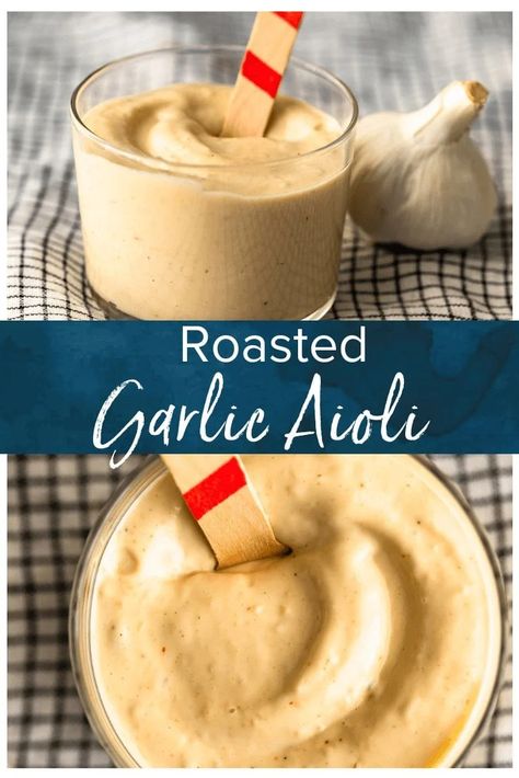 Garlic Aioli is a super flavorful sauce that goes with so many recipes. This creamy Roasted Garlic Aioli recipe is easy, tasty, and slightly addicting. It's one of my favorite dips for fries, and goes perfectly with vegetables, chicken, fish, and more! Let me show you how to make the best aioli! #thecookierookie #aioli #garlic #sauce #dippingsauce Best Aioli, Garlic Aioli Sauce, Garlic Aioli Recipe, Roasted Garlic Recipe, Roasted Garlic Aioli, Aioli Sauce, Aioli Recipe, Homemade Sauce Recipes, Garlic Dip