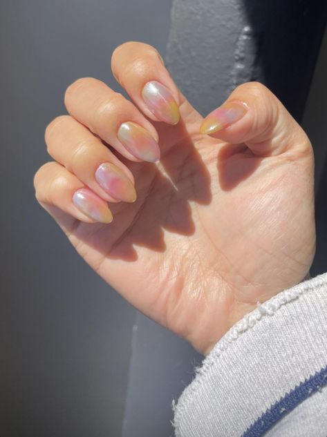 Subtle Rainbow Nails, French Tip Gel Nails, Romantic Nails, Colorful Nail Art, Minimal Nails, Summery Nails, Blush Nails, Cute Gel Nails, Rainbow Nails