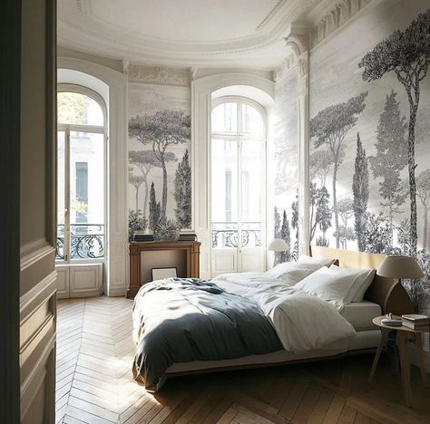 Parisian Apartment Interior, European Bedroom, Dreamy Space, Parisian Interior, Wainscoting Panels, Showroom Interior Design, Bedroom Renovation, Interiors Dream, Loft Spaces