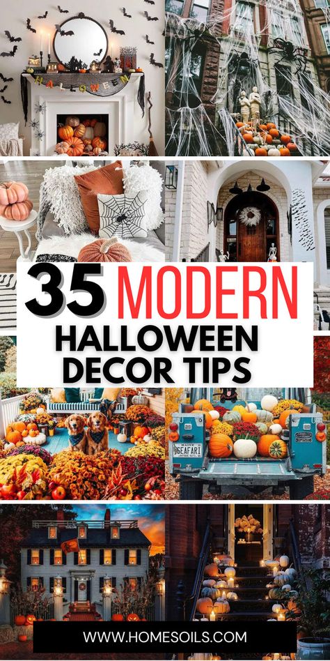 Transform your space with these 35 modern Halloween decor tips! From sleek pumpkins to minimalist haunted accents, create a chic spooky vibe. Visit my site for all the inspo! 👻🖤 #HalloweenDecor #ModernStyle #SpookyChic Niche Decor, Modern Halloween Decor, Classy Halloween Decor, Target Halloween, Classy Halloween, Halloween Decor Ideas, Traditional Holiday Decor, Pumpkin Display, Modern Halloween