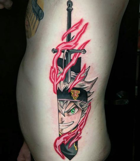 Asta Black Clover by - jct_tattoo (Instagram) Black Clover Tattoo Ideas, Clover Tattoo Ideas, Black Clover Tattoo, Seal Tattoo, Tiger Tattoo Sleeve, Anime Black Clover, Clover Tattoo, Tattoo T, Clover Tattoos