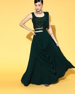 Indian Crop Top, Indian Crop Tops, Crop Top With Skirt, Western Dress For Women, Palazzo Dress, Indo Western Dresses For Women, Green Lehenga Choli, Top With Skirt, Lehenga Choli For Women