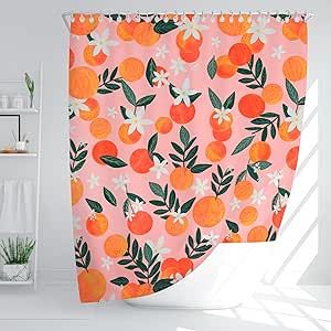 Peaches Shower Curtain, Summer Shower Curtain, Pink Orange Bathroom, Bathroom Decor Orange, Bathroom Decor Colorful, Peach Shower Curtain, Dorm Room Curtains, Orange Bathroom Decor, Curtains Floral