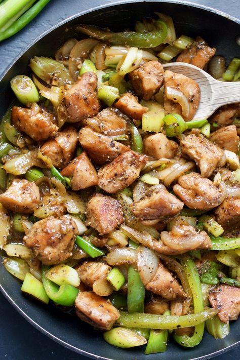 Black Pepper Chicken Stir Fry, Green Bell Pepper Recipes, Pepper Chicken Stir Fry, Green Pepper Recipes, Celery Recipes, Black Pepper Chicken, Better Than Takeout, Bell Pepper Recipes, Pepper Chicken