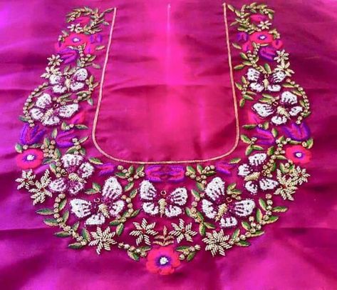 Butterfly Butterfly Aari Work Blouse, Butterfly Aari Work, Butterfly Embroidery Designs, Work Blouse Hand Designs, Blouse Maggam Work, Work Blouse Designs, Designs Blouse, Maggam Work Blouse, Cutwork Blouse Designs