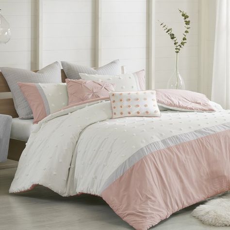 Whether you're bringing a pop of pattern to a monotone master suite aesthetic or offering up a touch of eclectic texture to your welcoming guest suite, this lovely comforter set brings a dash of definition and simple sophistication to your restful nest. Featuring a comforter, two standard shams, two euro shams, and two decorative pillows, this set makes it easy to outfit any bedspread, while its raised polka dots and cinched details draw eye and offers a bold pop in your space. Pair it with a se Habitat Bedding, Urban Habitat, Cotton Comforter Set, How To Clean Pillows, 100 Cotton Duvet Covers, Ideas Hogar, Pillows Decorative, King Comforter Sets, Cotton Comforters