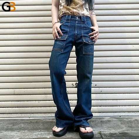 This is made for you! Vintage Y2K Low Rise Jeans Female Pockets Korean Fashion Blue Denim Pants Casual Flared Jeans Aesthetic Clothes Capri #jeansjumbo #jeanswear #jeansbigsize #womenjeans #jeanssecond #jeansmurah #jeans👖 #jeansimport #jeanslovers