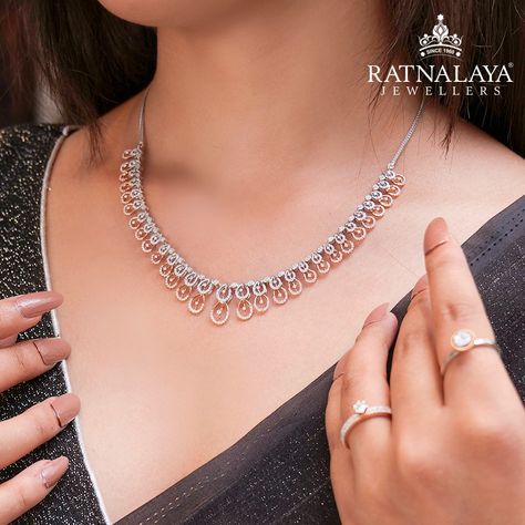 Embrace your inner stars with our Estella collection, which will add sparkle to your look .To explore the collection,visit our store at Hathwa Market | Kankarbagh or browse www.ratnalayajewels.com or download our App from App Store/Play Store #ratnalayajewellers #jewellery Simple Jwellery Design, Dimond Neckless Jewelry Simple, Diamond Necklace Set Simple, Small Diamond Necklace, Simple Necklace Designs, Diamond Necklace Simple, Bridal Diamond Necklace, Indian Wedding Jewelry Sets, Real Diamond Necklace