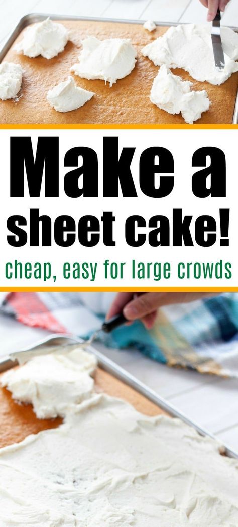 1/2 sheet cake recipe can use any homemade batter you like or choose boxed cake mix if you want a quick treat to serve a crowd! #sheetcake #chocolatesheetcake #pumpkinsheetcake Small Sheet Cake, The Best Sheet Cake Recipes, Cake Mix Sheet Cake Recipes, Sheet Cake Recipes For A Crowd, Homemade Sheet Cake, Half Sheet Cake Recipe Homemade, Sheet Cake Recipes 12x18, Small Sheet Cake Recipe, Sheet Birthday Cakes