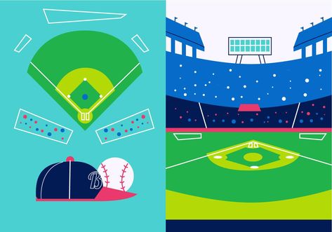 Baseball Park View Flat Vector Illustration Baseball Illustration, Sport Art Projects, Illustration Minimal, Baseball Park, Park View, Flat Vector Illustration, Baseball Stadium, Sport Art, Canvas Projects