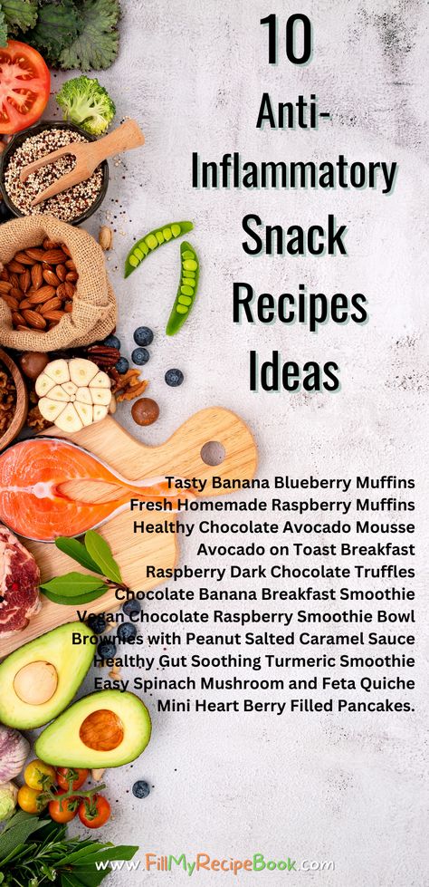 10 Anti Inflammatory Snack Recipes Ideas - Fill My Recipe Book Antiinflammatory Breakfasts, Antiinflammatory Meals Breakfast, Inflamation Diet, Chocolate Raspberry Smoothie, Raspberry Smoothie Bowl, Inflammatory Meals, Inflammation Diet Recipes, Inflammation Foods, My Recipe Book