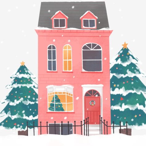 Winter Wonderland Graphic Design, Winter Wonderland Illustration, Cottage Illustration, House Png, Christmas Tree Background, Cartoon House, Holiday Postcard, House Illustration, Snowy Winter