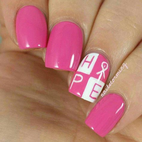 Hope Nails, Pink Ribbon Nails, Awareness Nails, October Nails, I Love Nails, Gel Nail Designs, Love Nails, Holiday Nails, Beauty Nails