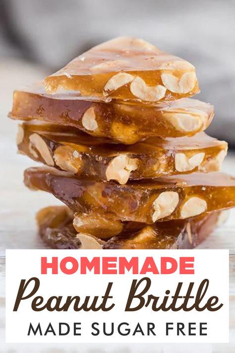 Satisfy your sweet tooth with this easy homemade peanut brittle recipe! This old-fashioned peanut brittle recipe is perfect for making a delicious and crunchy snack at home. Plus, it's made without corn syrup and can even be made sugar-free. Follow our simple steps and learn how to make homemade peanut brittle today. Try this easy peanut brittle recipe and enjoy a tasty treat anytime! Healthy Peanut Brittle Recipe, Sugar Free Peanut Brittle, Sugar Free Peanut Brittle Recipe, Peanut Brittle Recipe Easy, Keto Peanut Brittle, Peanut Butter Brittle, Easy Peanut Brittle, Sf Desserts, Easy Peanut Brittle Recipe