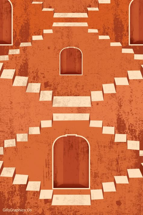 Illustration design of Step Well in India (Jaipur).  #GraphicDesign #Illustration #Tourplace #Design #Vector #Animation #minimilist #creative #latestdesign #newdesign #texture Step Well Jaipur, Stepwell Illustration, Jaipur Illustration Art, Jaipur Illustration, Rajasthan Illustration, Indian Graphic Design, Indian Illustrations, India Illustration, Step Well