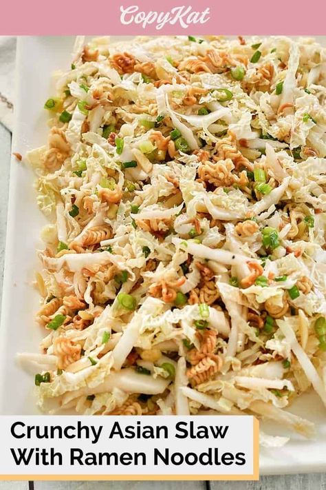 What To Eat With Coleslaw, Recipes With Slivered Almonds, Asian Slaw With Ramen Noodles, Slaw With Ramen Noodles, Asian Slaw Dressing, Asian Slaw Recipe, Napa Cabbage Slaw, Asian Ramen, Ramen Salad