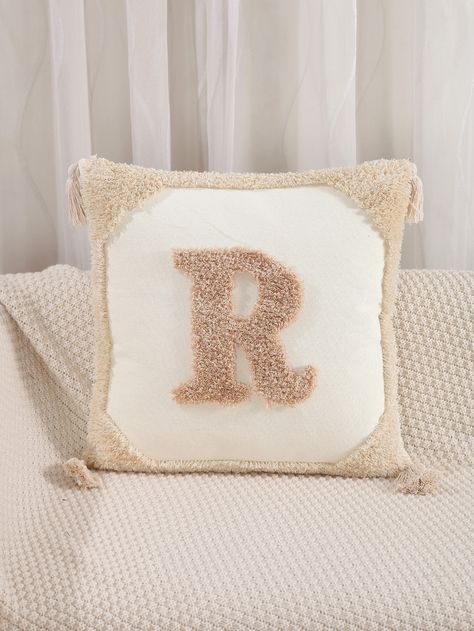 Multicolor Modern   Cotton Letter Pillowcases Embellished   Home Decor Punch Needle Alphabet Pattern, Punch Needle Letters, Punch Needle Letter, Punch Needle Pillow Kids, Punch Needle Letter Pillow, Needle Cushion, Letter Cushion, Baby Toys Rattles, Tassels Decor