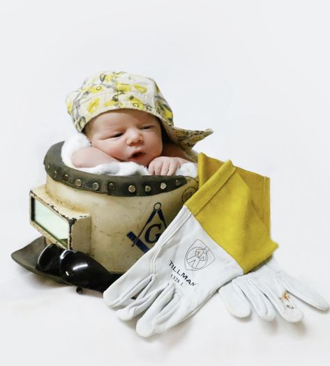 Newborn photography welder theme boy Newborn Pictures With Welding, Infant Photos, Newborn Photography Boy, Baby Pictures Newborn, Baby Photoshoot Boy, Baby Pics, Newborn Baby Photography, Newborn Pictures, Baby Things