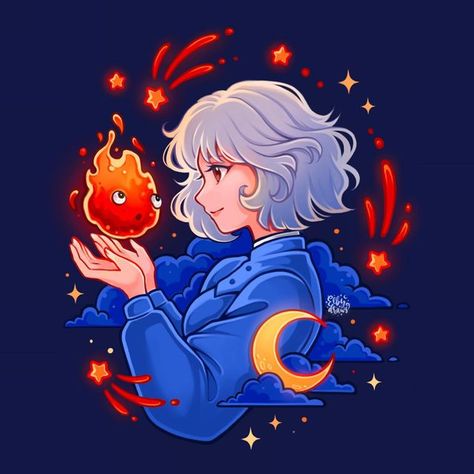 Sophie And Calcifer, Castle Fanart, قلعة هاول المتحركة, Howls Moving Castle Art, Studio Ghibli Fanart, Personajes Studio Ghibli, Ghibli Tattoo, Studio Ghibli Background, Howl And Sophie